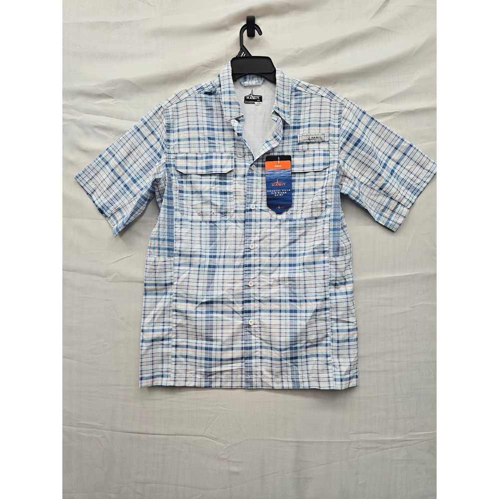 Habit Mens Coastal Villa Plaid River Shirt Blue Polyester Athletic Size Small
